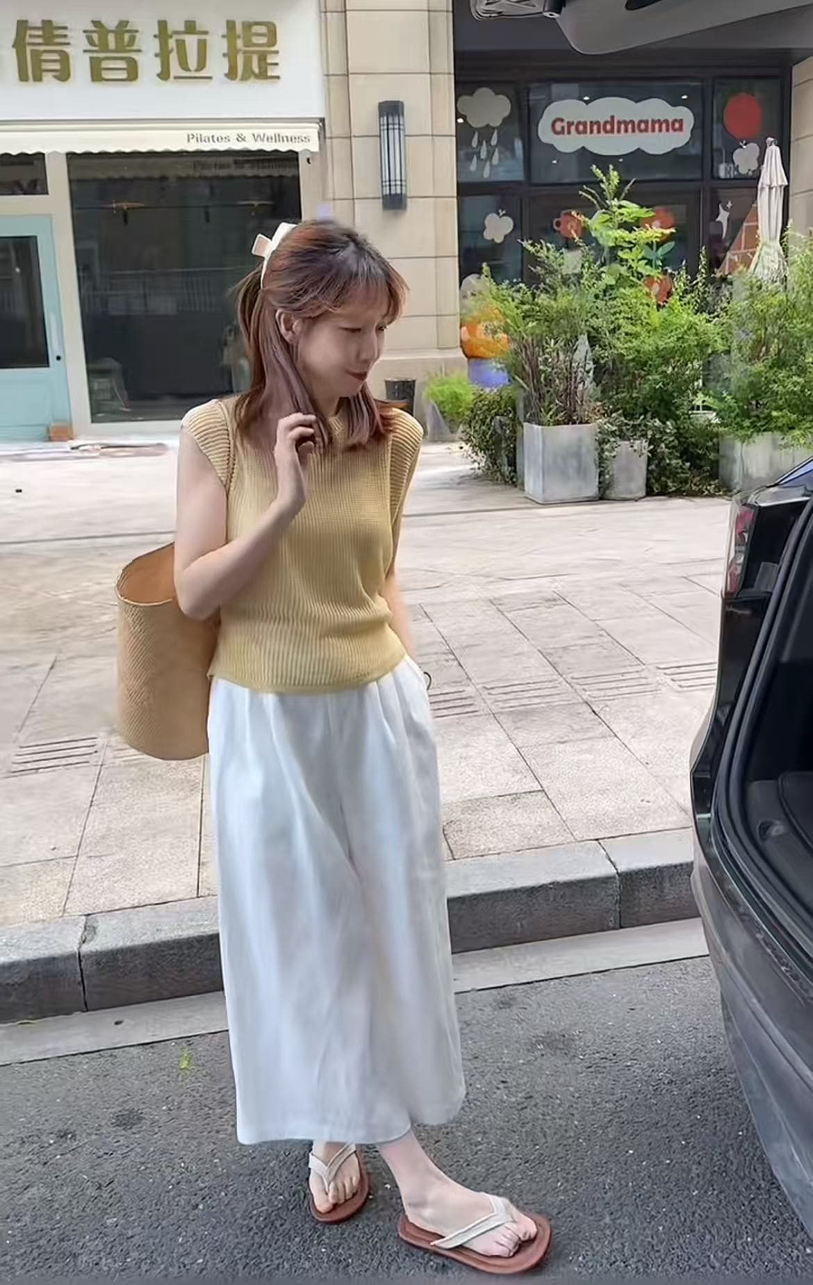 qiongqiong 인력 섹션 디자인 센스 이후 레이스업 슬림해 보이는 다용도 어깨 민소매 얼음 실크 셔츠 바지 세트 상세 이미지 5