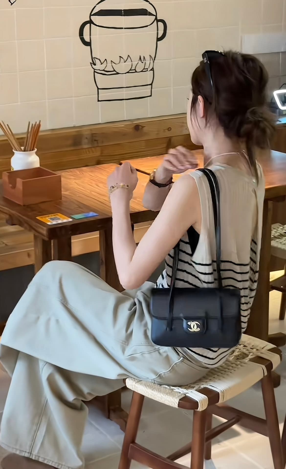 흔들어서 톤 폭발 뒤로 디자인 센스 조끼 플러스 무거운 작업 워시 물 면 긴 바지 세트 상세 이미지 6
