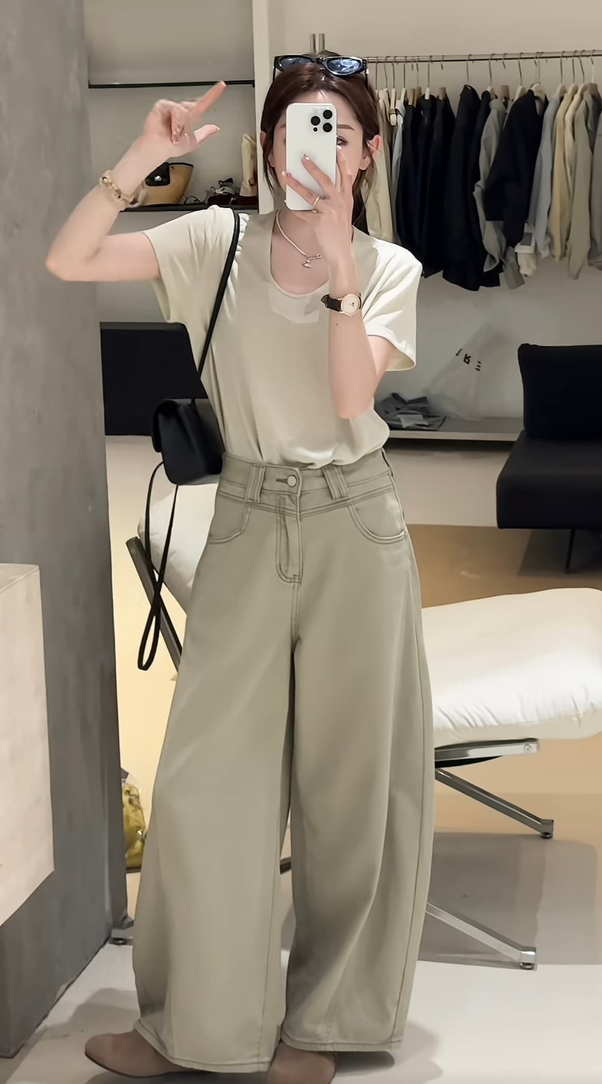 슬림해 보이는 다용도 t 플러스 봄 여름 새로운 한 부서 캐주얼 루즈핏 다용도 패션 미니멀리즘 바지 세트 이미지 2