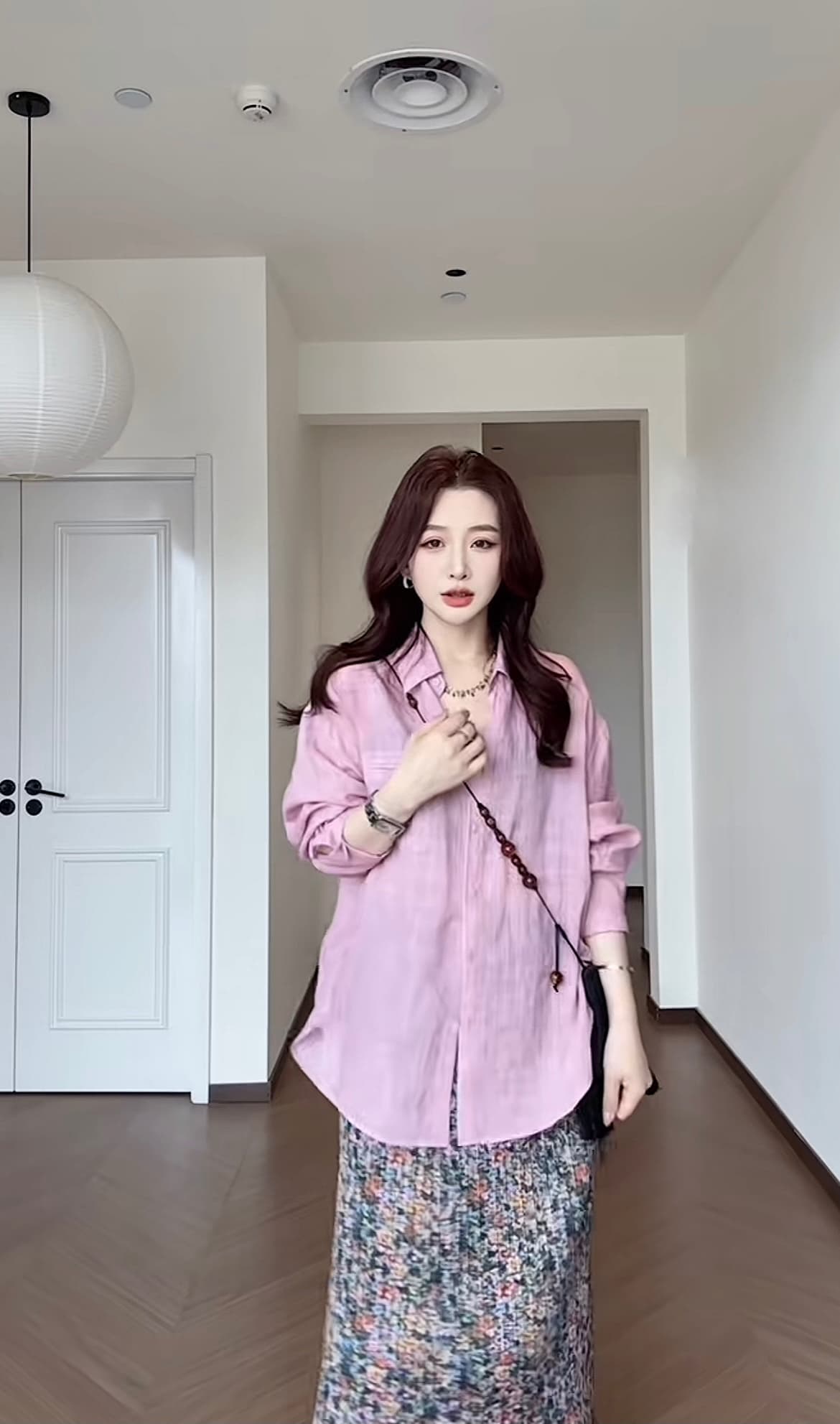 2026 슈퍼 화재 연령 감소 착용 가져 가라. 전체 집합 여름 패션 외국 가스 자외선 차단 긴팔 셔츠 꽃무늬 반신 스커트 투피스 세트 상세 이미지 5