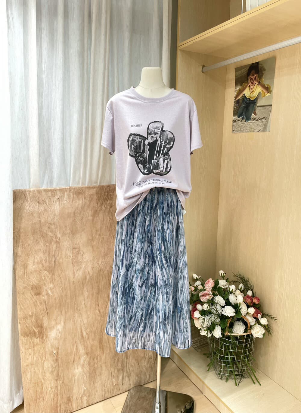흔들어서 톤 폭발 한 부서 다용도 티셔츠 꽃무늬 반 스커트 세트 상세 이미지 2