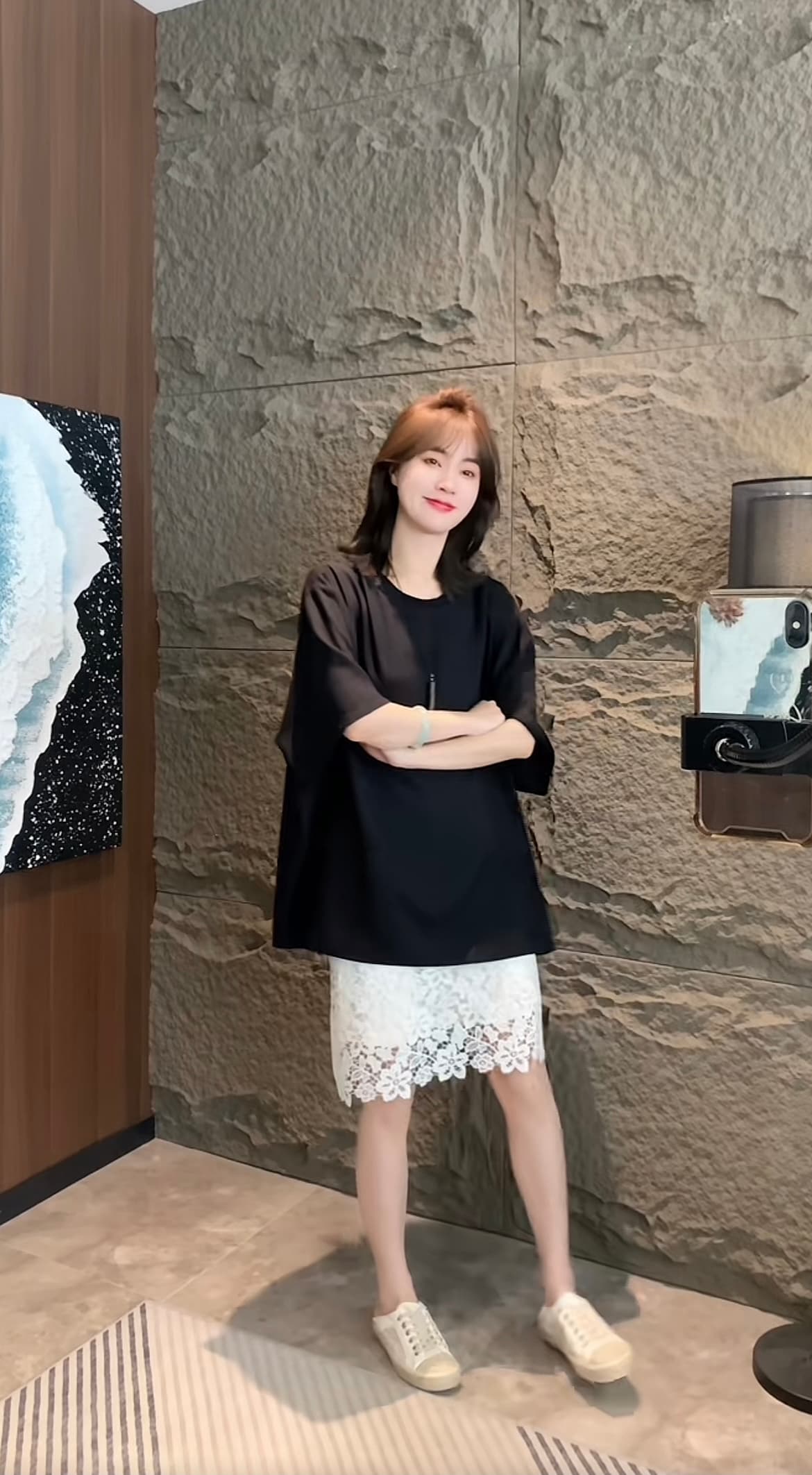 xiaren 이리저리 떠다니다 번쩍였다 조각 옷 사진 찍기 필수 여성 의류 외국 가스 세련된 반팔 플러스 레이스 반 스커트 세트 상세 이미지 2