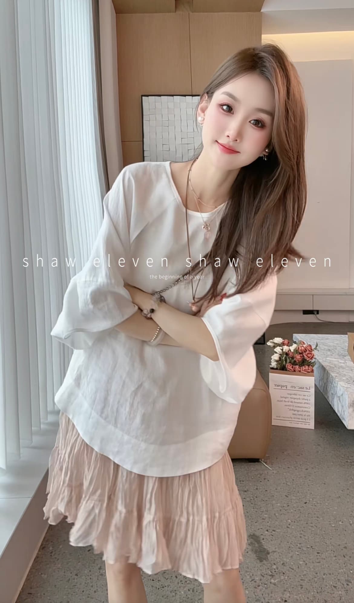 shaweleven. 초기 와우 디자이너 높음 세트 화이트 100 라미 调性 셔츠 플러스 플리츠 반 스커트 상세 이미지 1