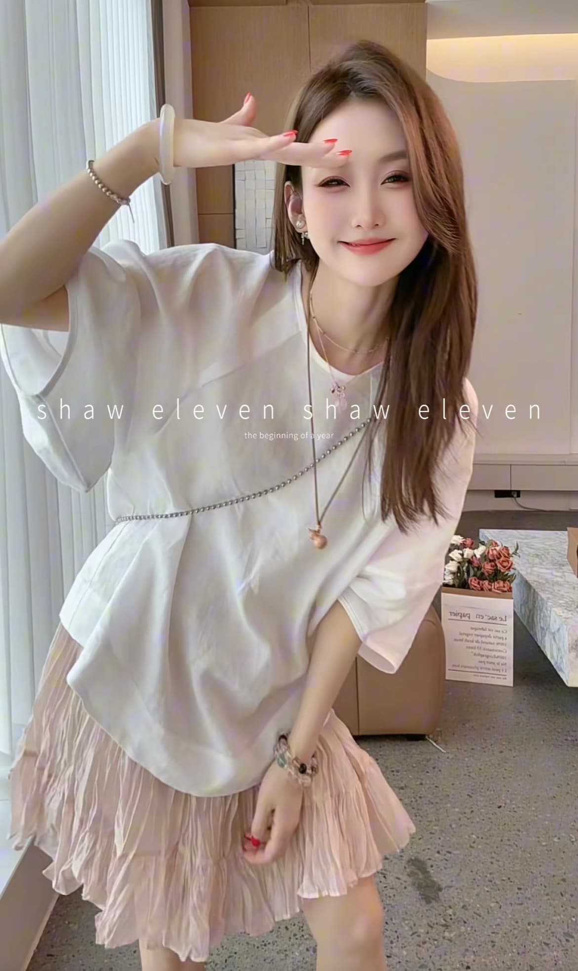 shaweleven. 초기 와우 디자이너 높음 세트 화이트 100 라미 调性 셔츠 플러스 플리츠 반 스커트 상세 이미지 3