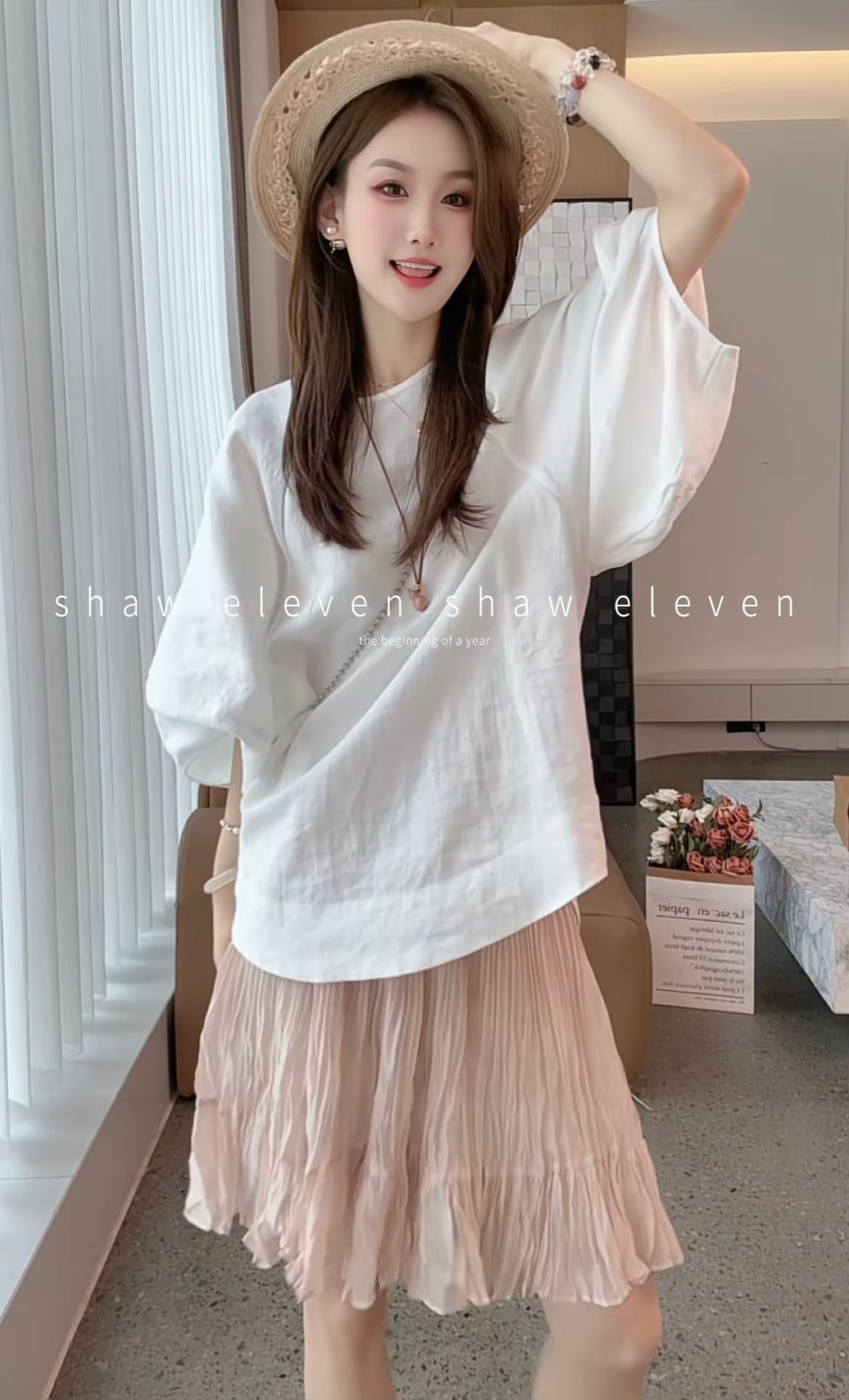 shaweleven. 초기 와우 디자이너 높음 세트 화이트 100 라미 调性 셔츠 플러스 플리츠 반 스커트 상세 이미지 4