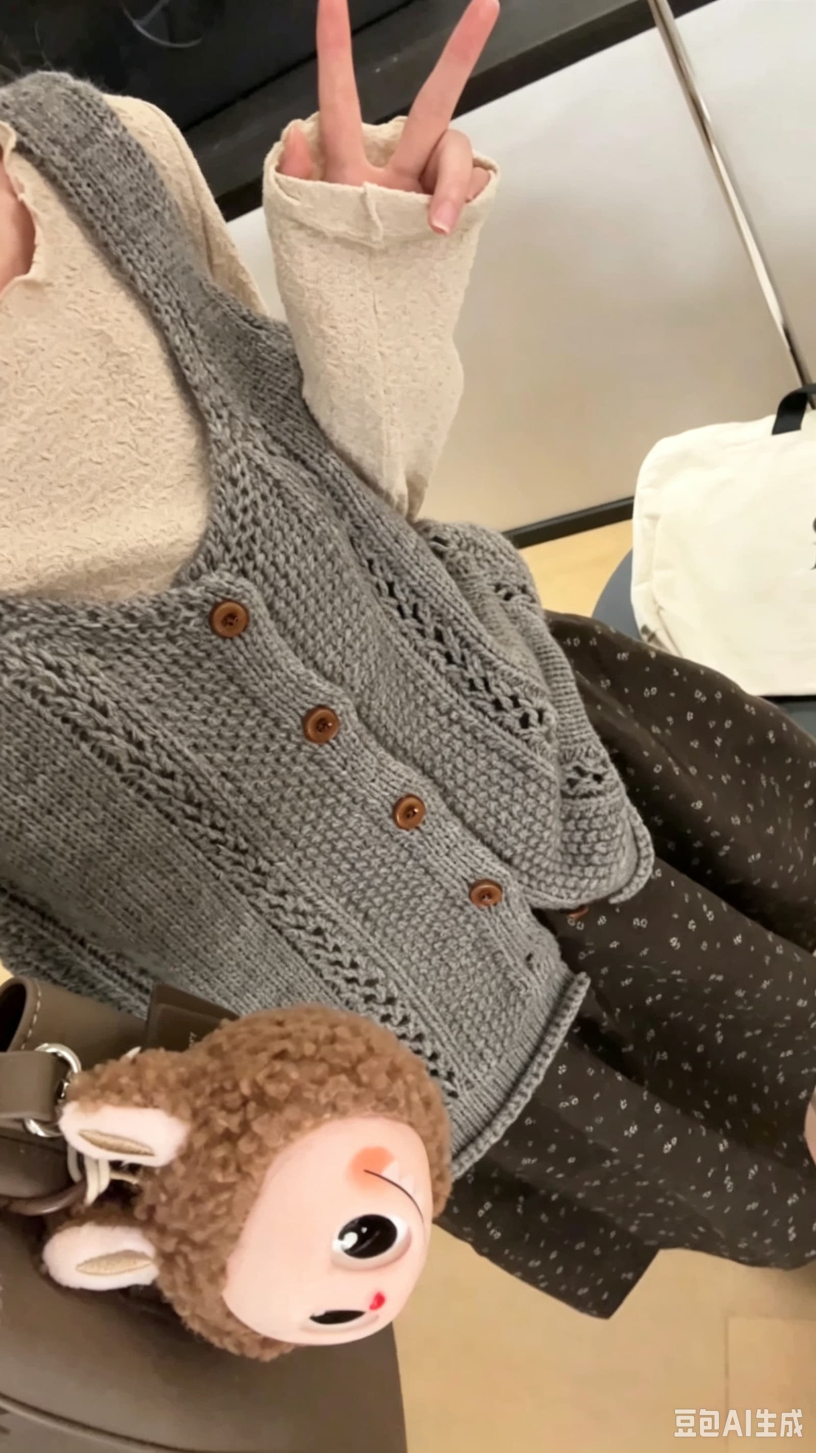 양모 프랑스식 홀로우 아웃 니트 베스트 스택 착용 민소매 조끼 플러스 기본 셔츠 플러스 반 스커트 세트 상세 이미지 1