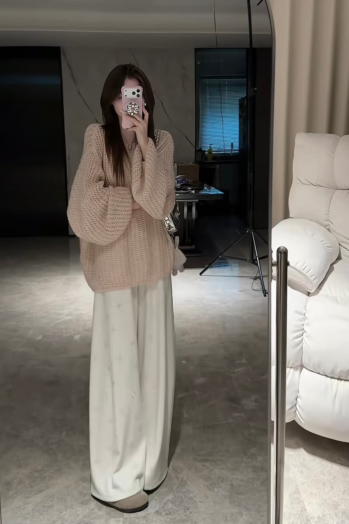 ssman 토스카 Na ~ 중 가을 모헤어 가을 겨울 다용도 품격 느긋한 바람 슬림해 보이는 스웨터 플러스 바지 상세 이미지 4