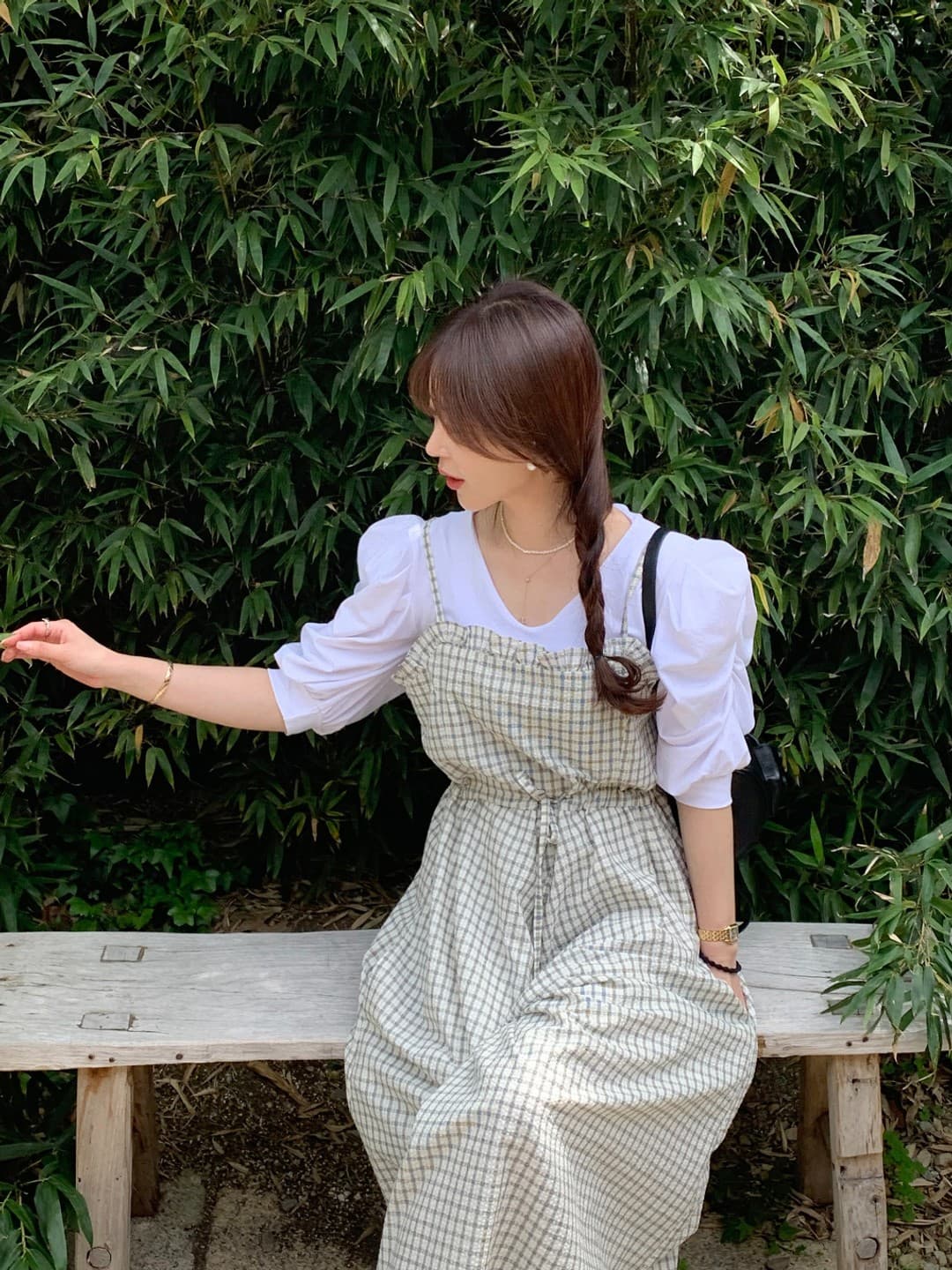 한 chic 레트로 품격 패션 프릴 체크무늬 레이스업 허리 수축 슬립 캐주얼 넓은 다리 올인원 바지 상세 이미지 18
