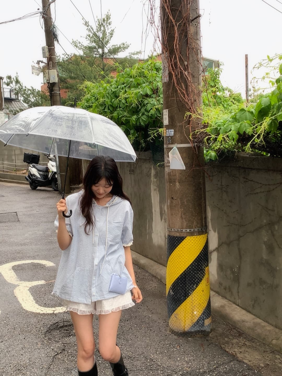 한국 ins 일본식 문예 레트로 체크무늬 후드 레이스 반팔 여성 셔츠 여름 루즈핏 슬림해 보이는 맨위 상세 이미지 17