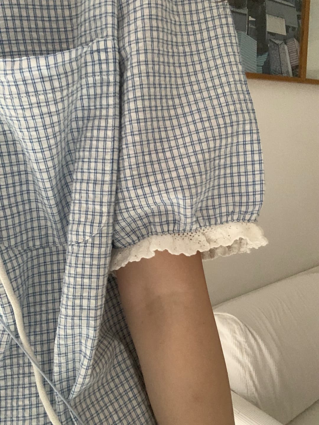 한국 ins 일본식 문예 레트로 체크무늬 후드 레이스 반팔 여성 셔츠 여름 루즈핏 슬림해 보이는 맨위 상세 이미지 22