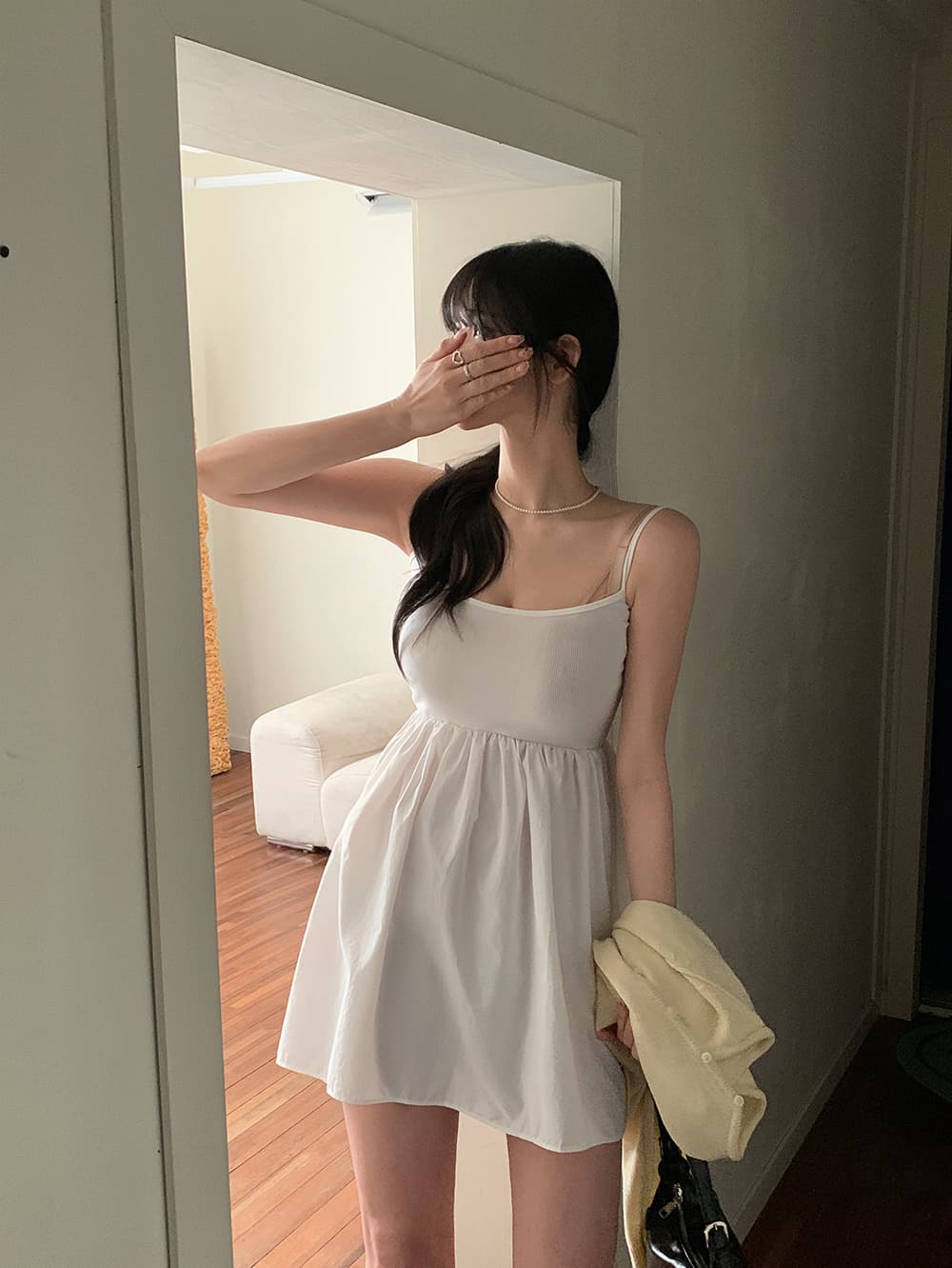 한국 chic 프랑스식 미니멀리즘 품격 패치워크 작은 키 발레 바람 다용도 민소매 슬립 드레스 상세 이미지 9