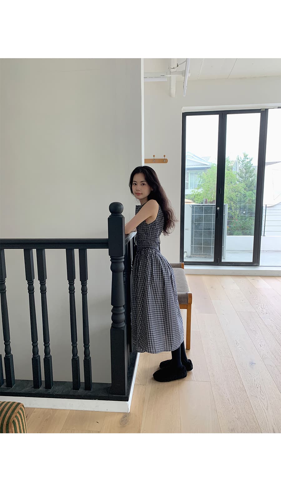 한 부서 새로운 체크무늬 민소매 여성 드레스 올해 인기 폭발 품격 허리 수축 프랑스식 롱 스커트 상세 이미지 5