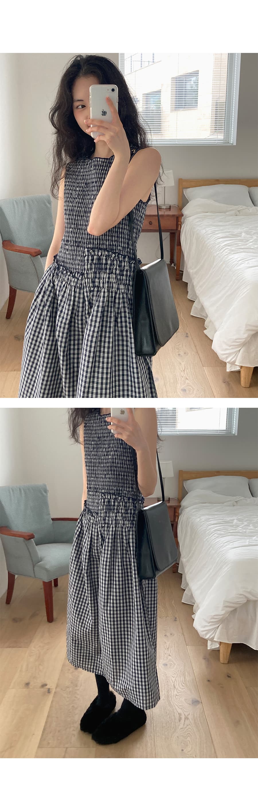 한 부서 새로운 체크무늬 민소매 여성 드레스 올해 인기 폭발 품격 허리 수축 프랑스식 롱 스커트 상세 이미지 24