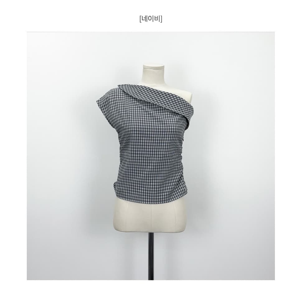 한국 chic 달콤함 소녀 세련된 다용도 디자인 센스 펌프 Pleat 비스듬한 칼라 오프숄더 체크무늬 여성 셔츠 상세 이미지 10