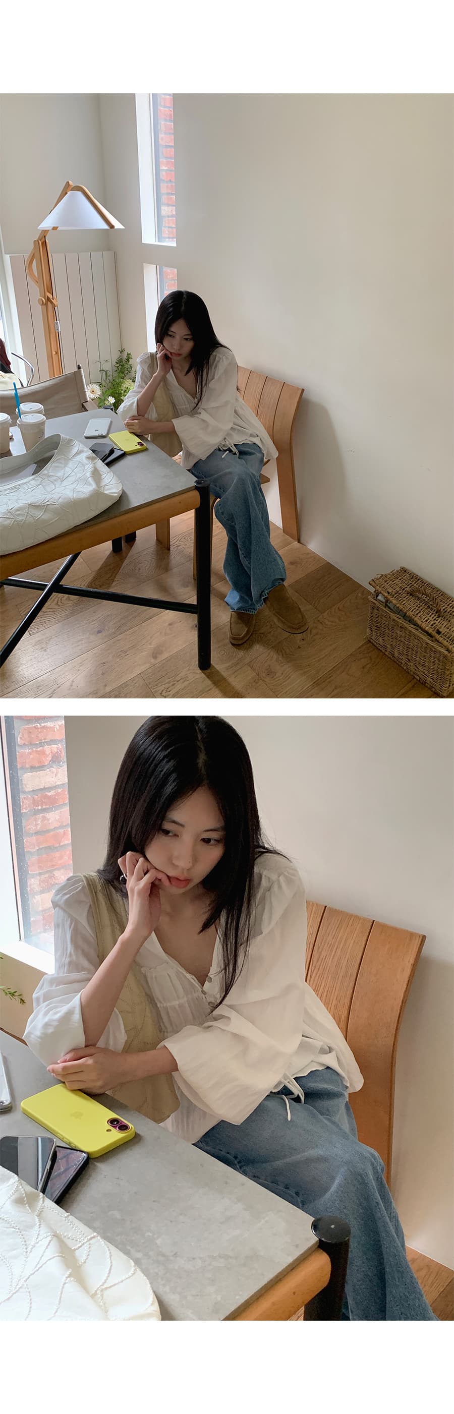 한국 ins 8 월 환영합니다. 가을 진주 암컷 만 단추 주름 V넥 긴팔 끈 셔츠 절묘한 우아함 상세 이미지 15
