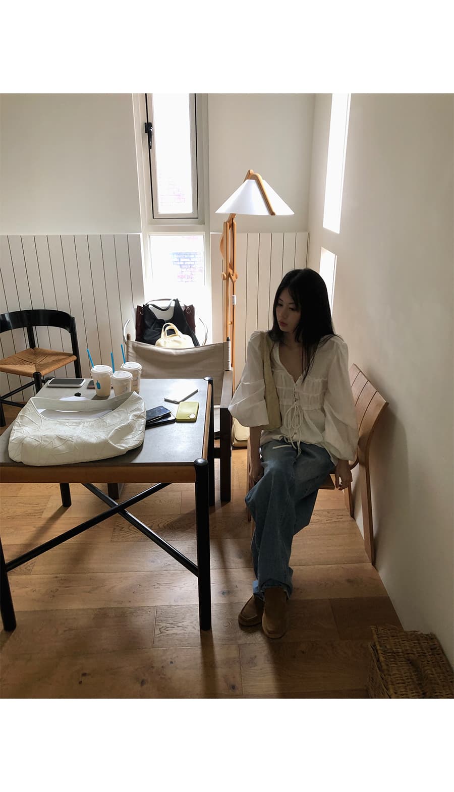 한국 ins 8 월 환영합니다. 가을 진주 암컷 만 단추 주름 V넥 긴팔 끈 셔츠 절묘한 우아함 상세 이미지 22