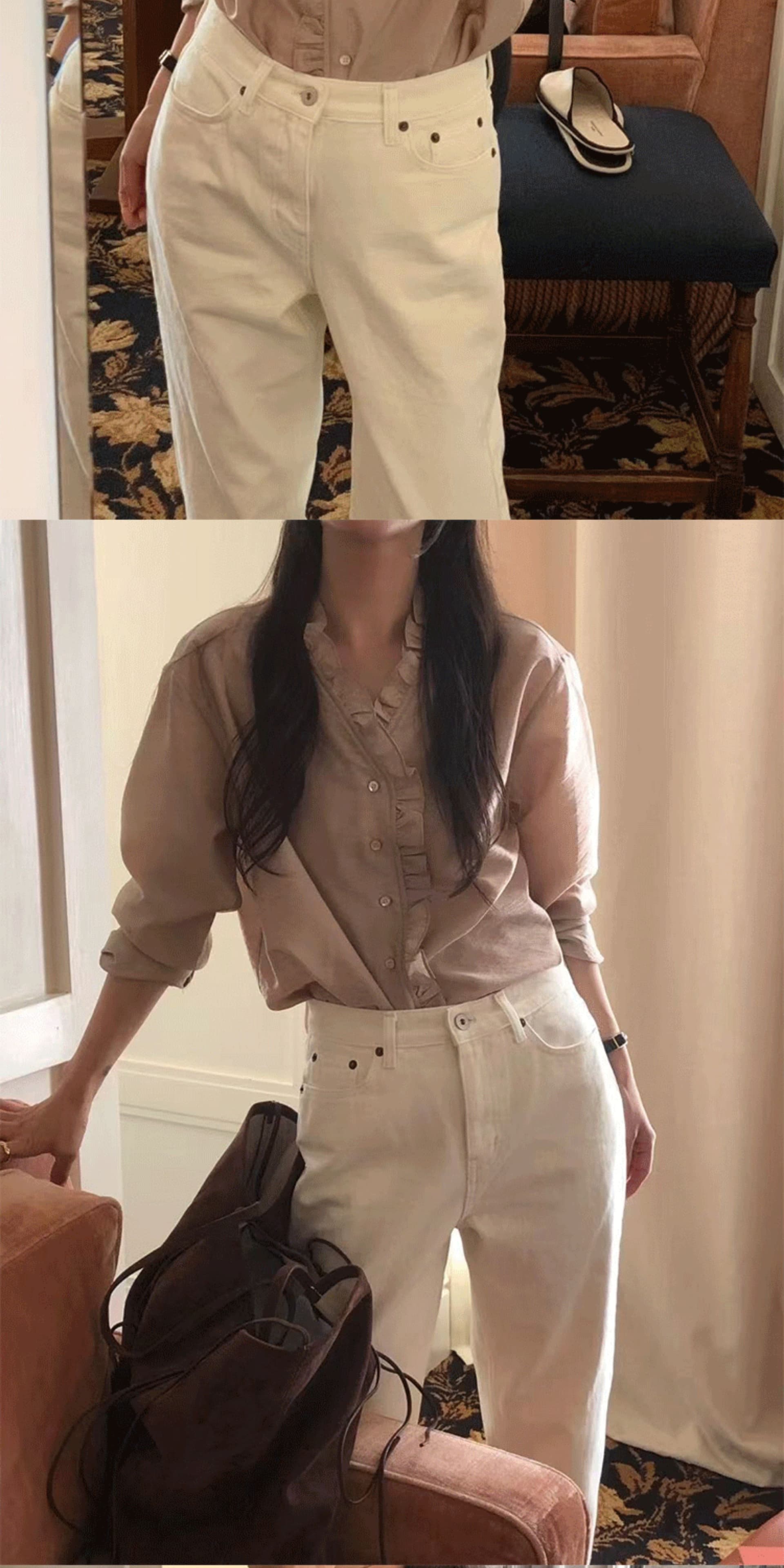 재고 있음 한국 동대문 프랑스식 품격 V넥 패션 캐주얼 프릴 긴팔 셔츠 여성 셔츠 작은 셔츠 여성 상세 이미지 7