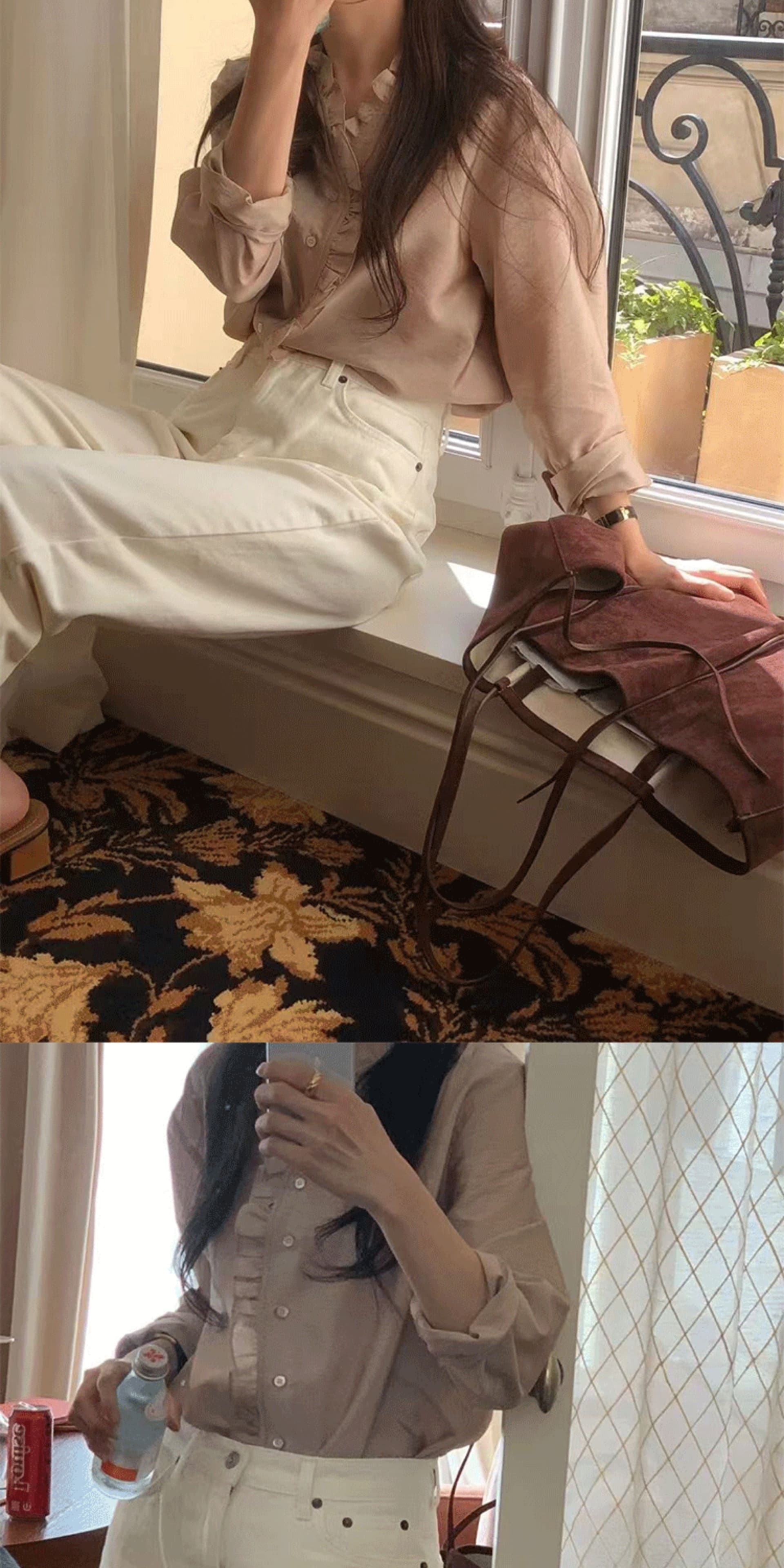 재고 있음 한국 동대문 프랑스식 품격 V넥 패션 캐주얼 프릴 긴팔 셔츠 여성 셔츠 작은 셔츠 여성 상세 이미지 8