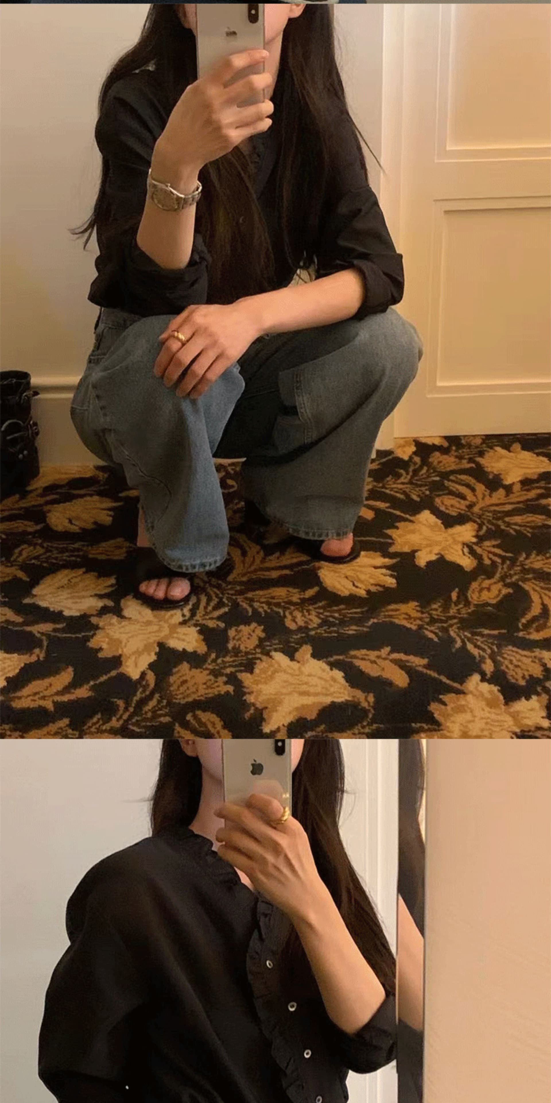 재고 있음 한국 동대문 프랑스식 품격 V넥 패션 캐주얼 프릴 긴팔 셔츠 여성 셔츠 작은 셔츠 여성 상세 이미지 10