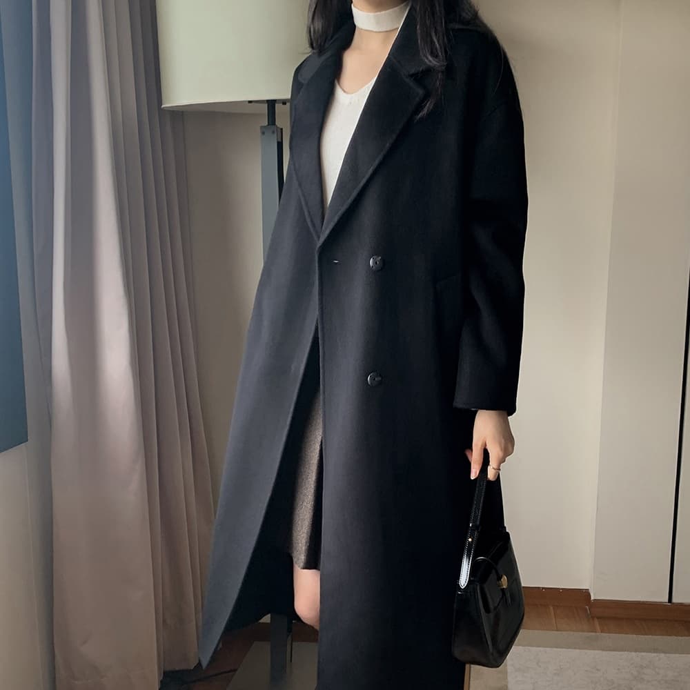 재고 있음 한국 chic 프랑스식 레트로 품격 고급 센스 루즈핏 어둠 버클 레이스업 롱 코트 모직 외투 이미지 4