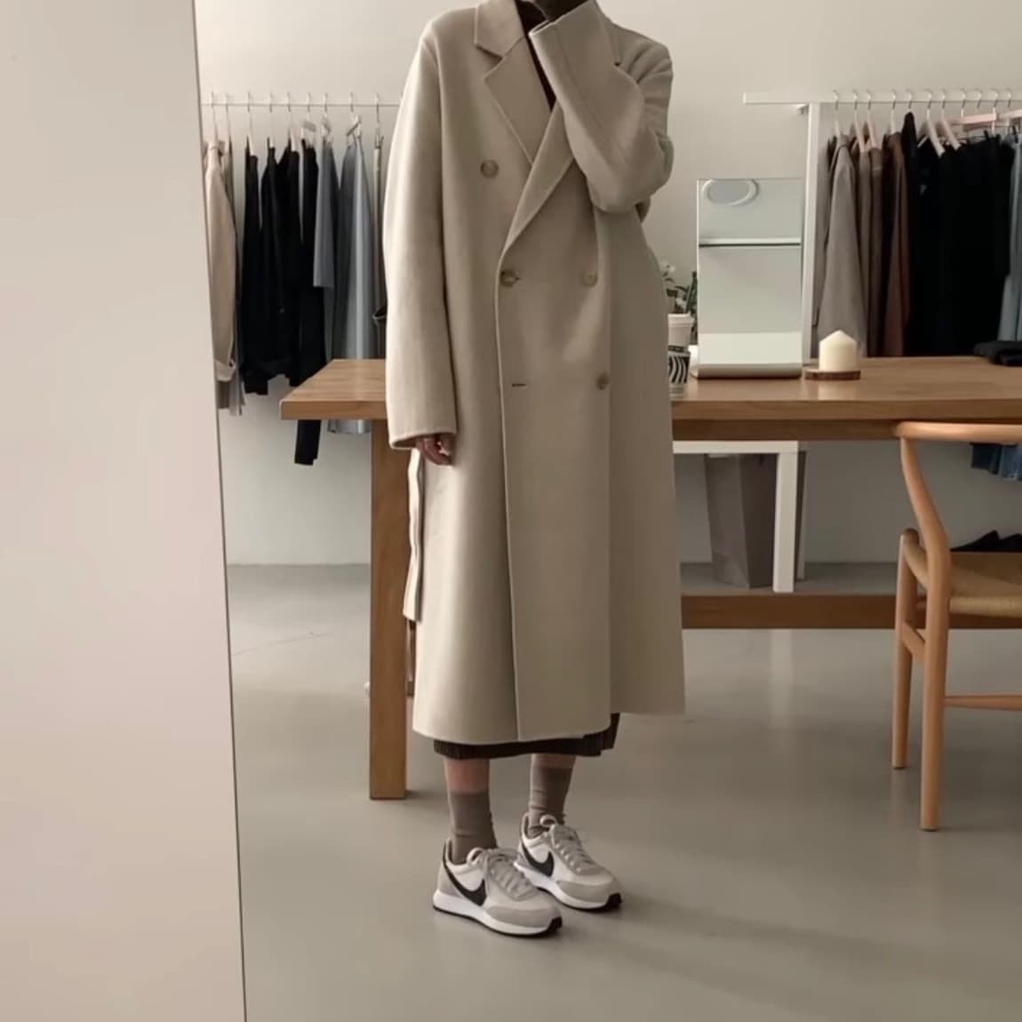 재고 있음 한국 chic 레트로 품격 미니멀리즘 클래식 관대 한 이중 버튼 롱 코트 모직 코트 모직 외투 이미지 2