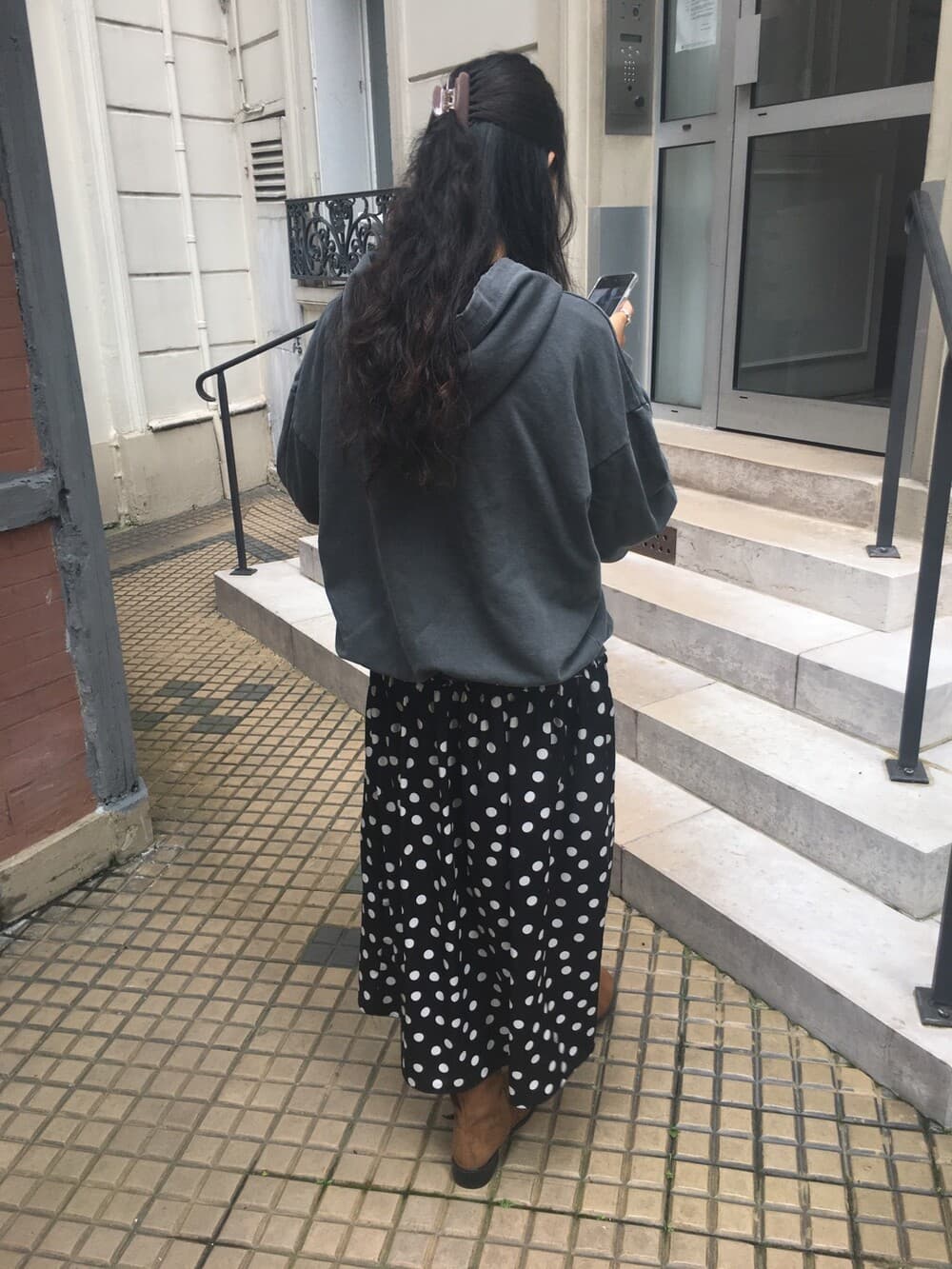 재고 있음 한국 동대문 레트로 품격 캐주얼 프릴 도트 무늬 허리밴드 레이스업 중간 길이 반신 스커트 상세 이미지 65