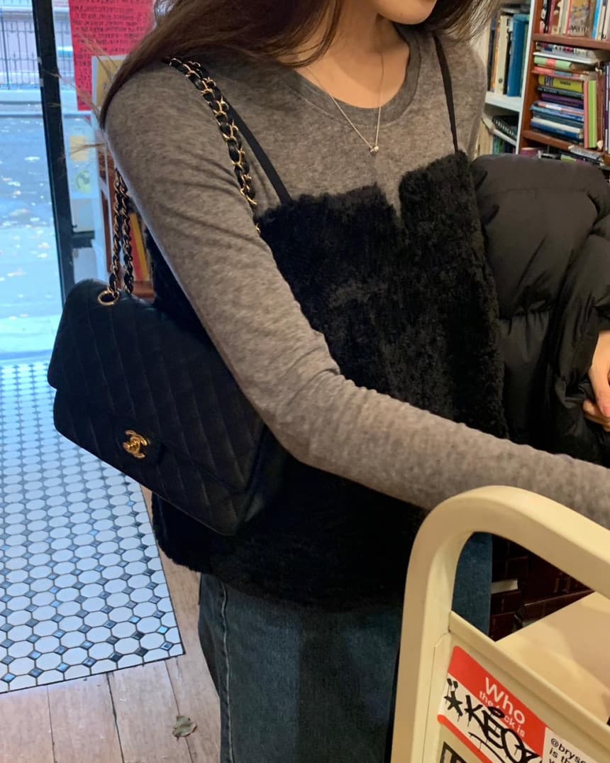 지금 한국 동대문 외국 가스 작은 대중 디자인 센스 부드러운 품격 모피 스택 착용 양털 캐미솔 이미지 3