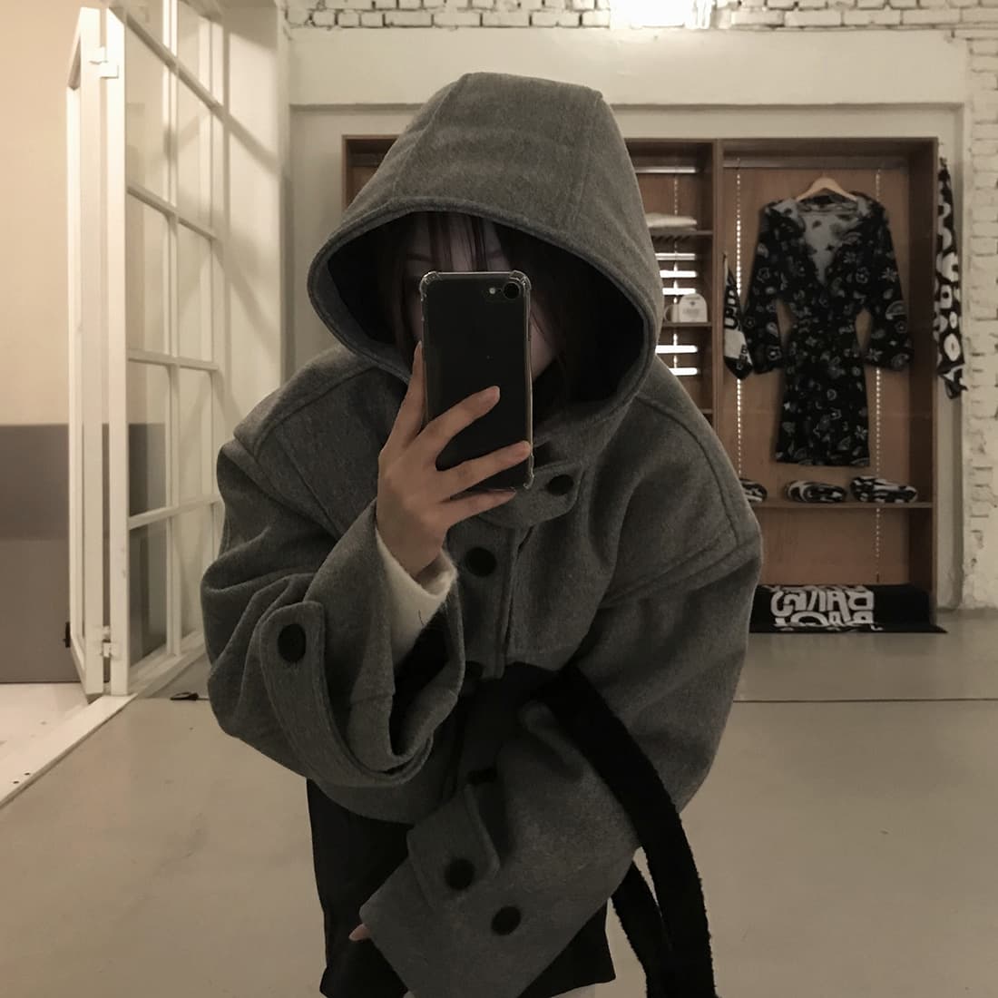 재고 있음 한국 chic 레트로 품격 캐주얼 겨울 후드 보온 빅 포켓 쇼트 스타일 코트 모직 외투 이미지 2