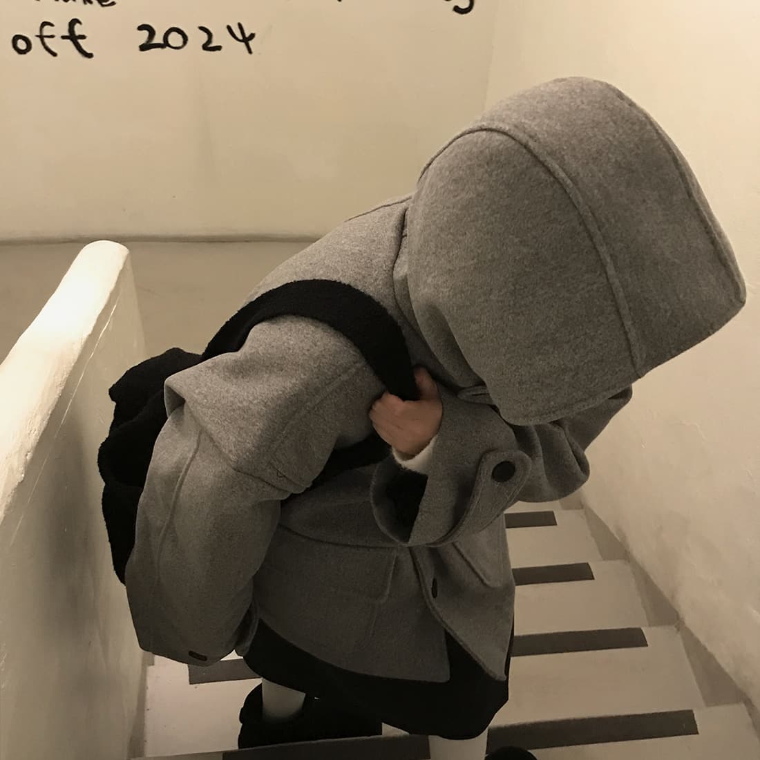 재고 있음 한국 chic 레트로 품격 캐주얼 겨울 후드 보온 빅 포켓 쇼트 스타일 코트 모직 외투 상세 이미지 1