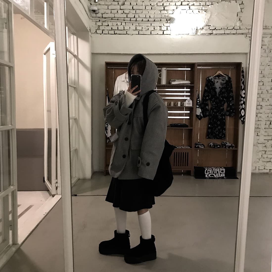 재고 있음 한국 chic 레트로 품격 캐주얼 겨울 후드 보온 빅 포켓 쇼트 스타일 코트 모직 외투 상세 이미지 13