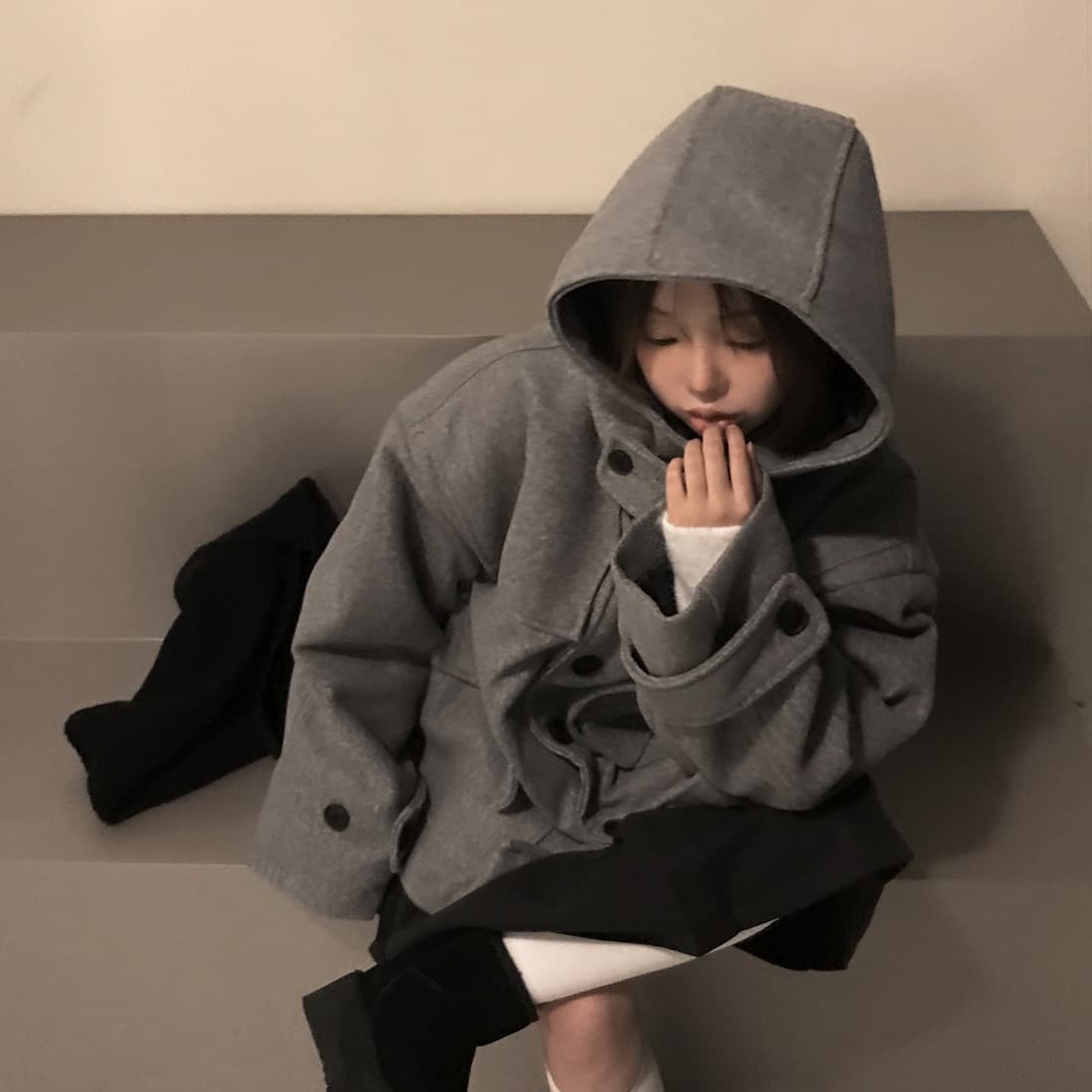 재고 있음 한국 chic 레트로 품격 캐주얼 겨울 후드 보온 빅 포켓 쇼트 스타일 코트 모직 외투 상세 이미지 16