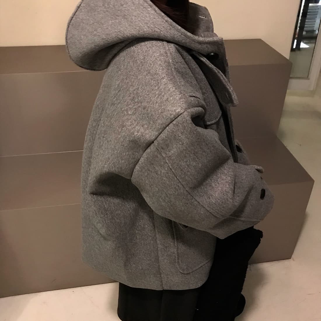 재고 있음 한국 chic 레트로 품격 캐주얼 겨울 후드 보온 빅 포켓 쇼트 스타일 코트 모직 외투 상세 이미지 19