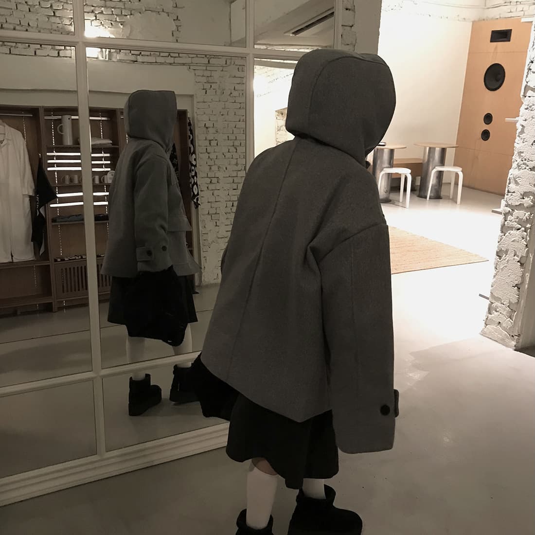 재고 있음 한국 chic 레트로 품격 캐주얼 겨울 후드 보온 빅 포켓 쇼트 스타일 코트 모직 외투 상세 이미지 20