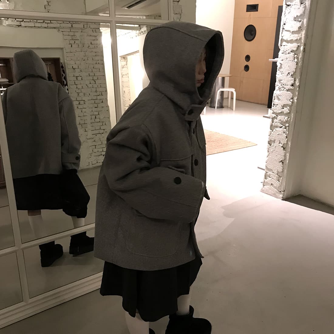 재고 있음 한국 chic 레트로 품격 캐주얼 겨울 후드 보온 빅 포켓 쇼트 스타일 코트 모직 외투 상세 이미지 22