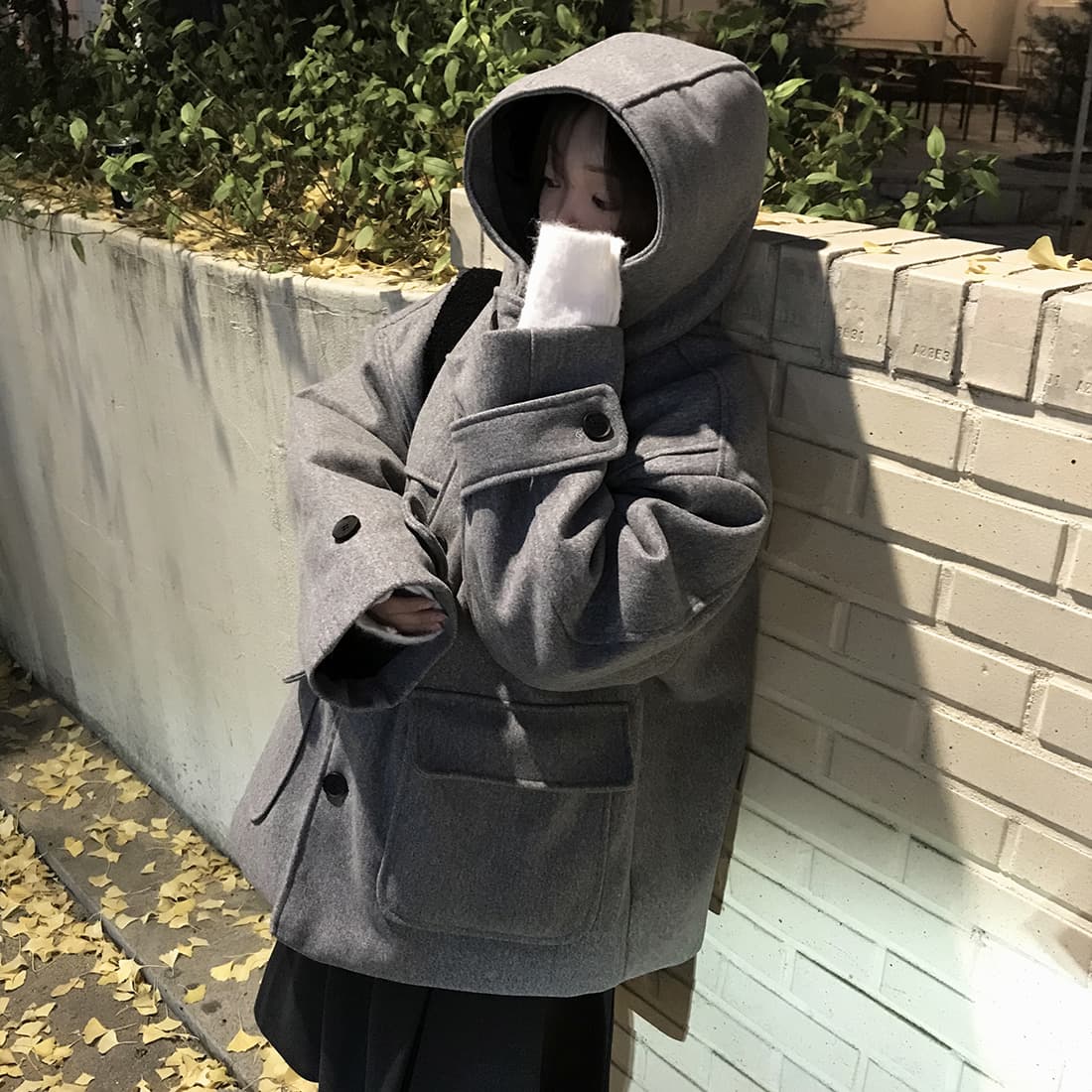 재고 있음 한국 chic 레트로 품격 캐주얼 겨울 후드 보온 빅 포켓 쇼트 스타일 코트 모직 외투 상세 이미지 30