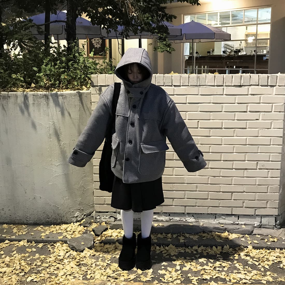 재고 있음 한국 chic 레트로 품격 캐주얼 겨울 후드 보온 빅 포켓 쇼트 스타일 코트 모직 외투 상세 이미지 31