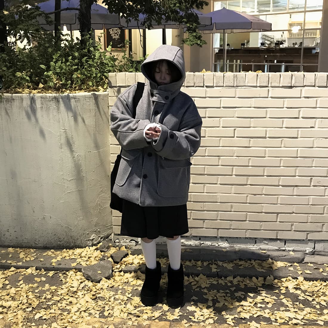 재고 있음 한국 chic 레트로 품격 캐주얼 겨울 후드 보온 빅 포켓 쇼트 스타일 코트 모직 외투 상세 이미지 32