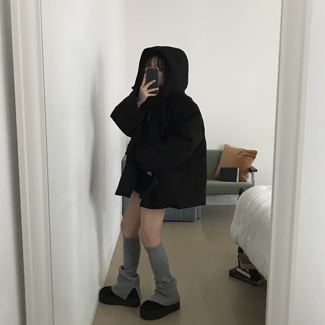 재고 있음 한국 chic 레트로 품격 캐주얼 겨울 후드 보온 빅 포켓 쇼트 스타일 코트 모직 외투 상세 이미지 47