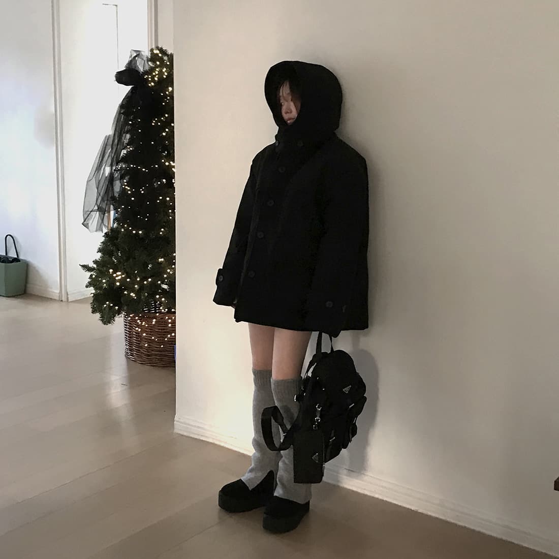 재고 있음 한국 chic 레트로 품격 캐주얼 겨울 후드 보온 빅 포켓 쇼트 스타일 코트 모직 외투 상세 이미지 50