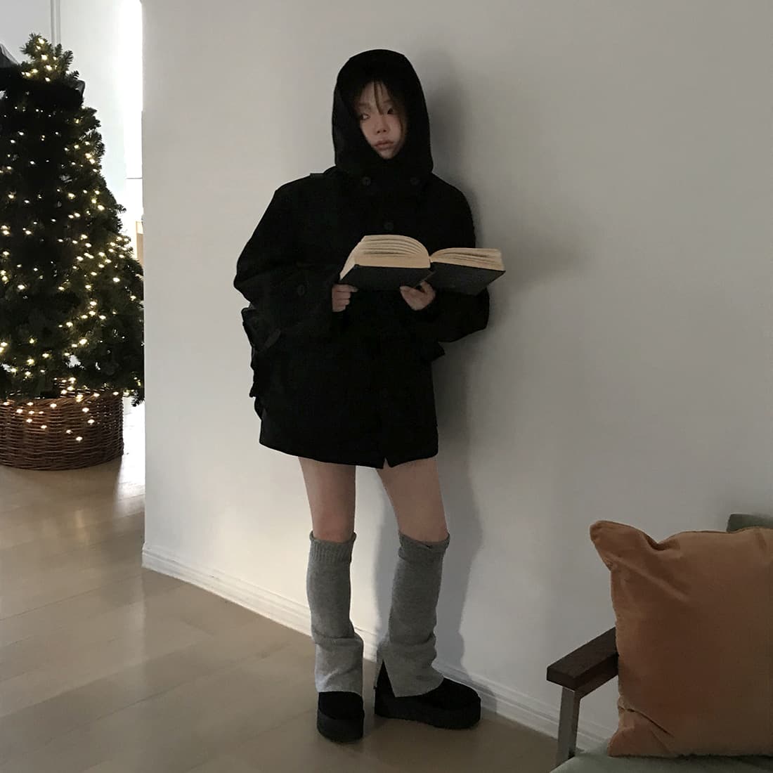 재고 있음 한국 chic 레트로 품격 캐주얼 겨울 후드 보온 빅 포켓 쇼트 스타일 코트 모직 외투 상세 이미지 51