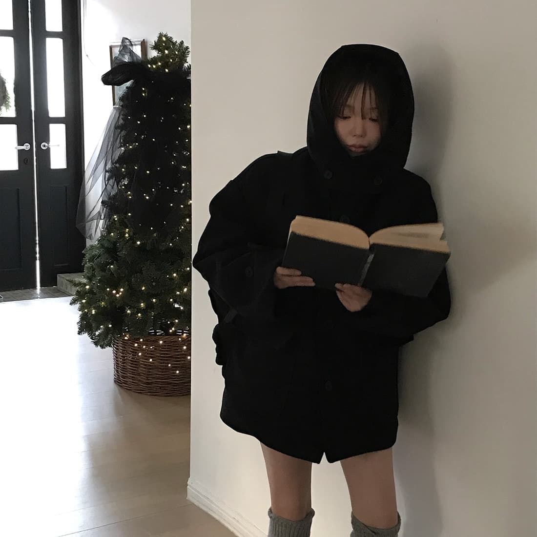 재고 있음 한국 chic 레트로 품격 캐주얼 겨울 후드 보온 빅 포켓 쇼트 스타일 코트 모직 외투 상세 이미지 52