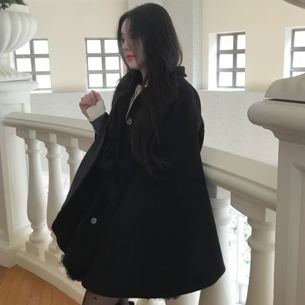 재고 있음 한국 작은 대중 품격 분위기 센스 망토 모직 외투 부드러운 바람 연령 감소 레이스업 모직 코트 여성 이미지 5