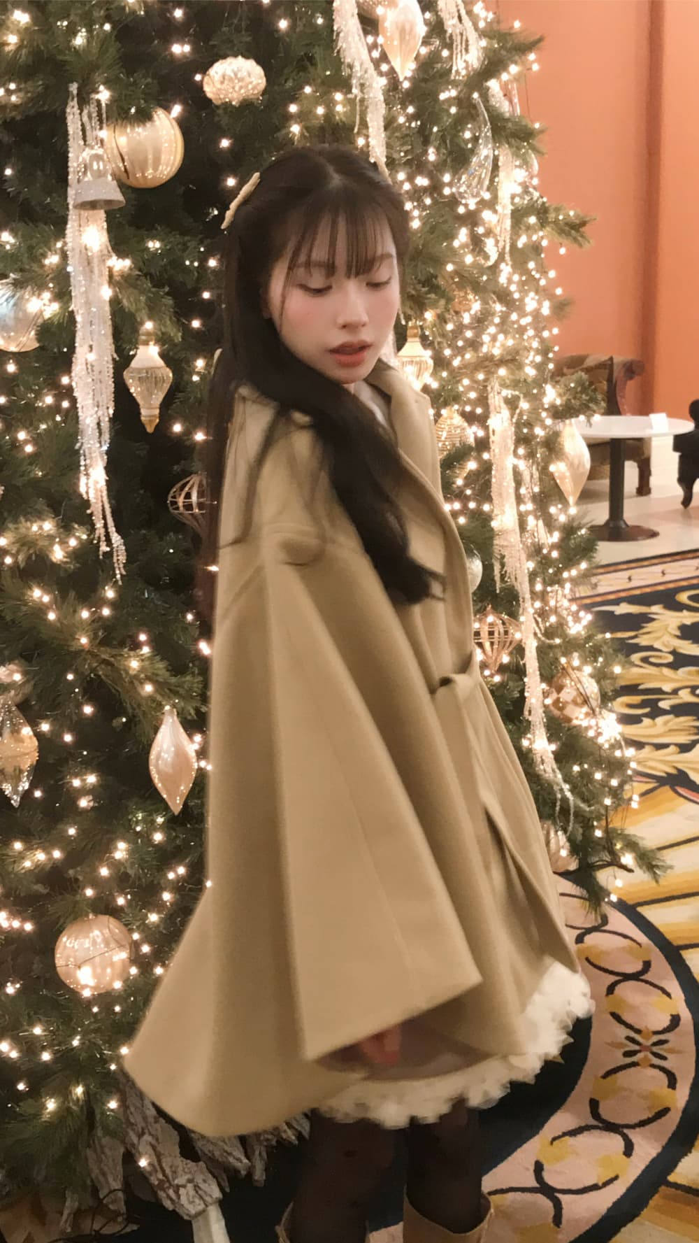 재고 있음 한국 작은 대중 품격 분위기 센스 망토 모직 외투 부드러운 바람 연령 감소 레이스업 모직 코트 여성 상세 이미지 8