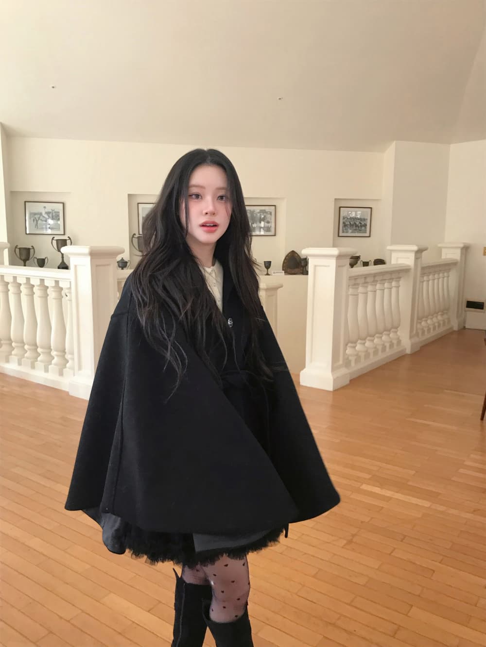 재고 있음 한국 작은 대중 품격 분위기 센스 망토 모직 외투 부드러운 바람 연령 감소 레이스업 모직 코트 여성 상세 이미지 9