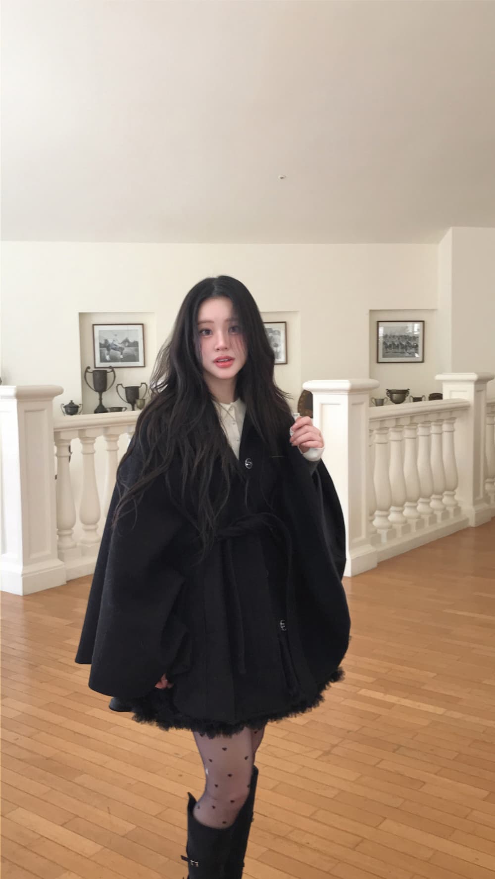 재고 있음 한국 작은 대중 품격 분위기 센스 망토 모직 외투 부드러운 바람 연령 감소 레이스업 모직 코트 여성 상세 이미지 10