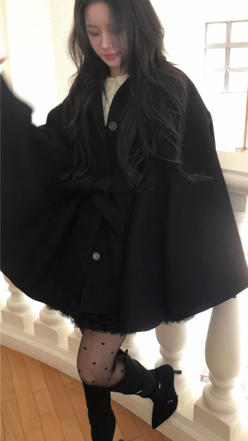 재고 있음 한국 작은 대중 품격 분위기 센스 망토 모직 외투 부드러운 바람 연령 감소 레이스업 모직 코트 여성 상세 이미지 22