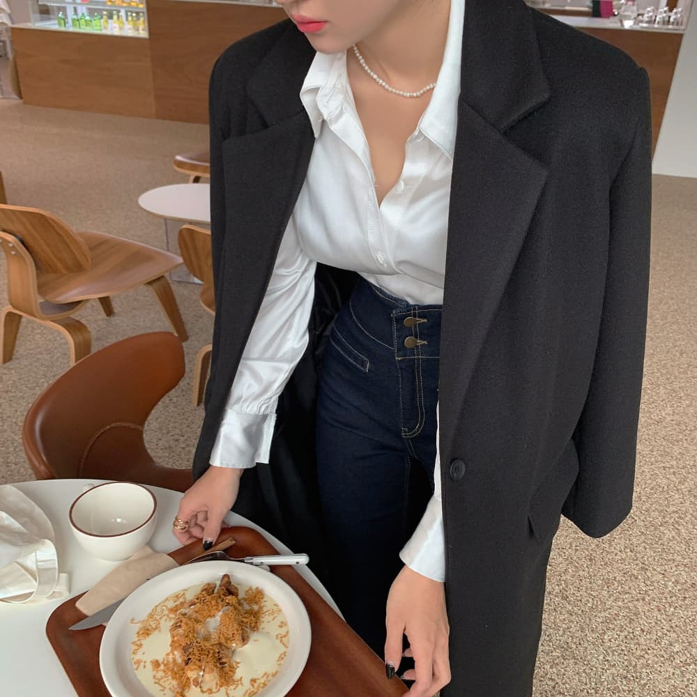 재고 있음 한국 chic 레트로 품격 패션 질감 새틴 패키지 버클 거품 소매 폴로 칼라 셔츠 상세 이미지 33