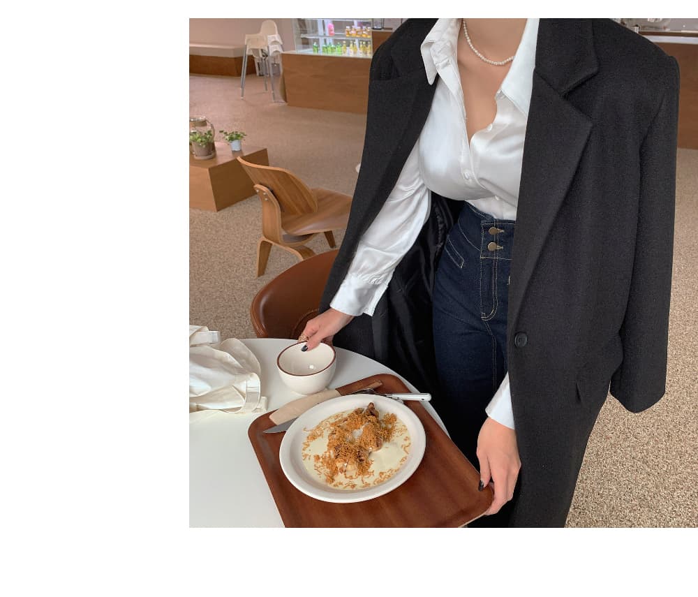 재고 있음 한국 chic 레트로 품격 패션 질감 새틴 패키지 버클 거품 소매 폴로 칼라 셔츠 상세 이미지 44