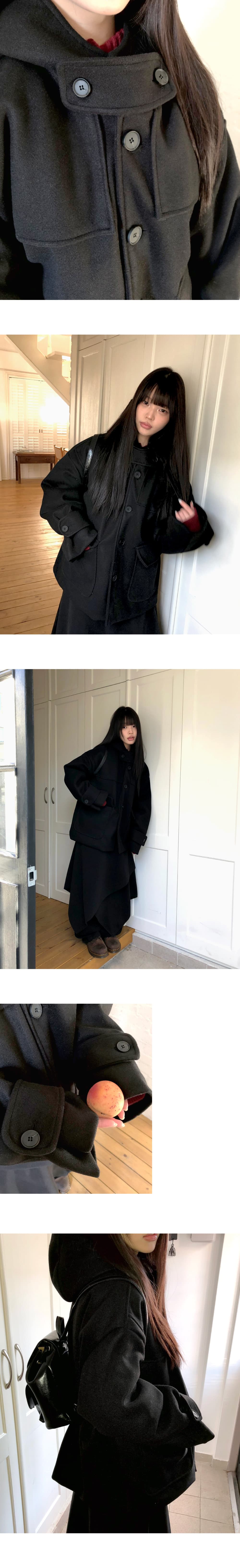재고 있음 한국 ins 레트로 품격 캐주얼 겨울 후드 보온 빅 포켓 쇼트 스타일 코트 모직 여성 코트 상세 이미지 8
