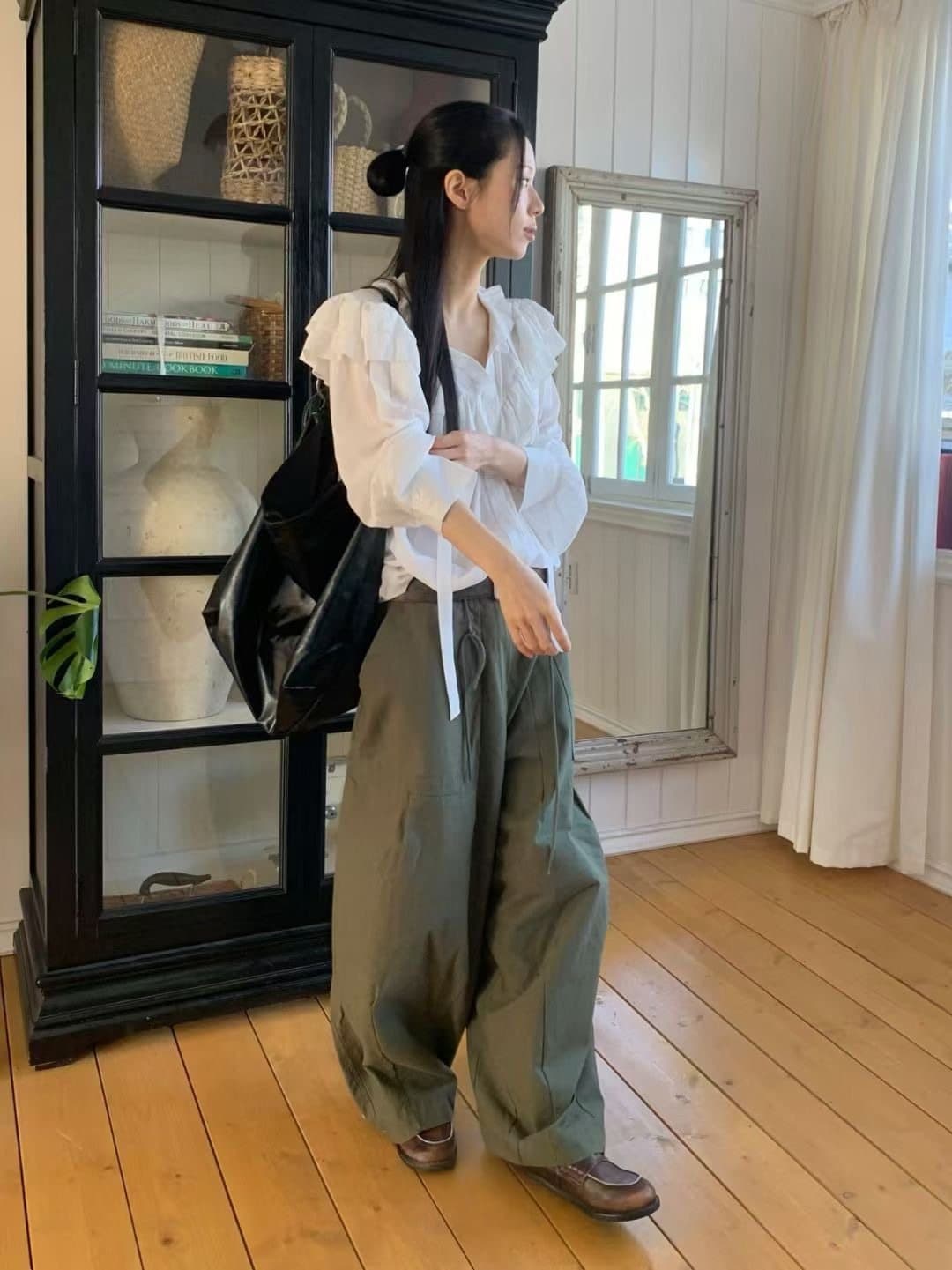 한국 동대문 봄 레트로 부드러운 바람 루즈핏 다용도 프릴 싱글 줄 버튼 긴팔 여성 셔츠 상세 이미지 10